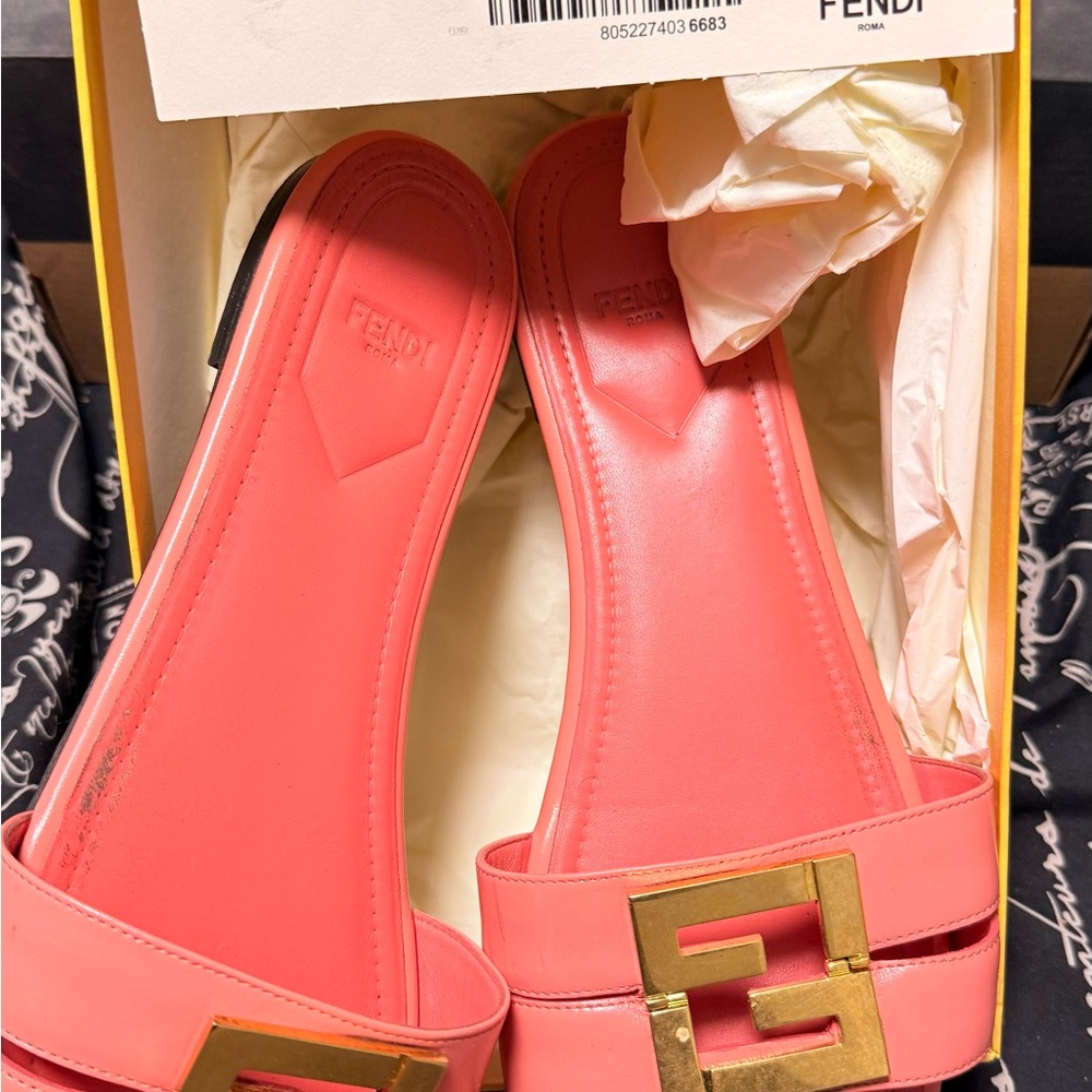 Fendi Coral Sandals with Gold Accent